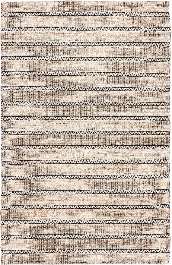 SAFAVIEH Natural Fiber Collection Accent Rug - 4' x 6', Black & Natural, Handmade Flat Weave Stripe Jute & Cotton Jute, Ideal for High Traffic Areas in Entryway, Living Room, Bedroom (NFB655Z)