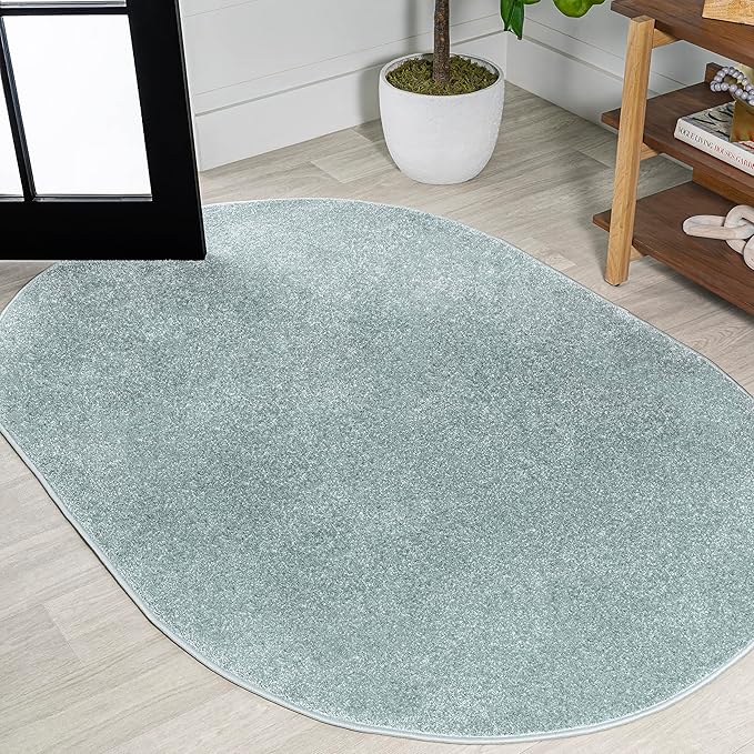 Eyely UES100S-3OV Supersoft Haze Solid Low-Pile Indoor Area Rug Casual;Contemporary;Solid;Traditional, Bedroom, Kitchen, Living Room, Easy-Cleaning, Non-Shedding, 3 X 5 Oval, Light Blue