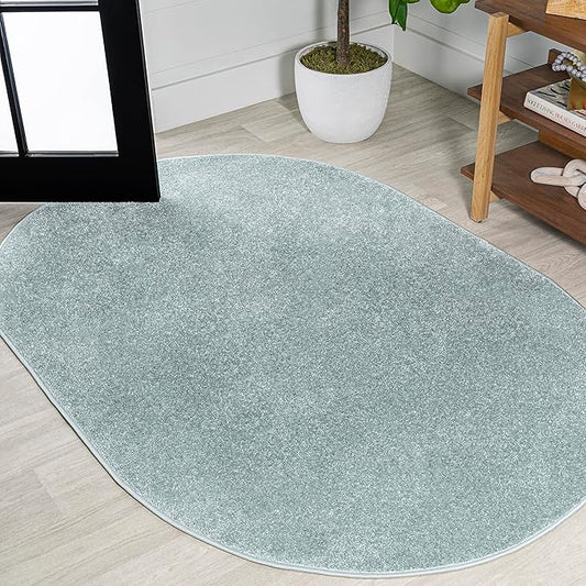 Eyely UES100S-6OV Supersoft Haze Solid Low-Pile Indoor Area Rug, Coastal, Bohemian, Minimalist, Classic, Casual for Bedroom,Kitchen,Living Room,Non Shedding,Easy-Washing, Blue, 6 X 9 Oval