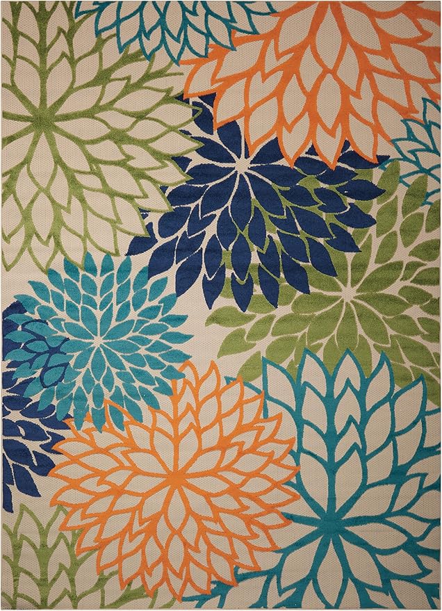Nourison Aloha Indoor/Outdoor Multicolor 9'6" x 13' Area Rug, Tropical, Botanical, Easy Clean, Non Shedding, Bed Room, Living Room, Dining Room, Deck, Backyard, Patio (9x13)