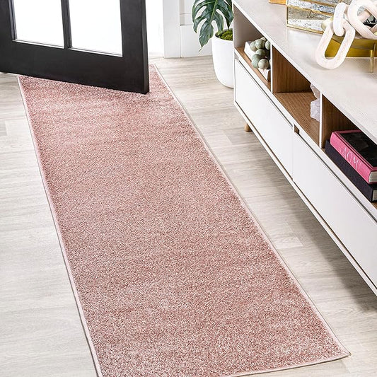 Eyely UES100P-214 Supersoft Haze Solid Low-Pile Indoor Runner Rug, Coastal, Bohemian, Minimalist, Classic, Casual for Bedroom,Kitchen,Living Room,Non Shedding,Easy-Washing, Pink, 2 X 14