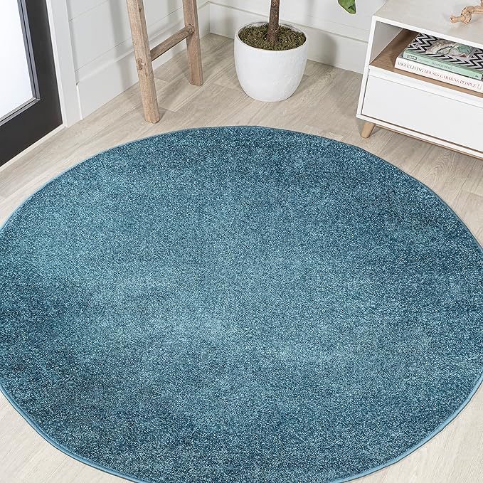 Eyely UES100H-6R Supersoft Haze Solid Low-Pile Indoor Area Rug, Coastal, Bohemian, Minimalist, Classic, Casual for Bedroom,Kitchen,Living Room,Non Shedding,Easy-Washing, Blue, 6' Round