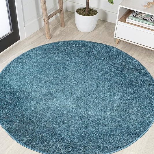 Eyely UES100H-8R Supersoft Haze Solid Low-Pile Indoor Area Rug, Coastal, Bohemian, Minimalist, Classic, Casual for Bedroom,Kitchen,Living Room,Non Shedding,Easy-Washing, Blue, 8' Round