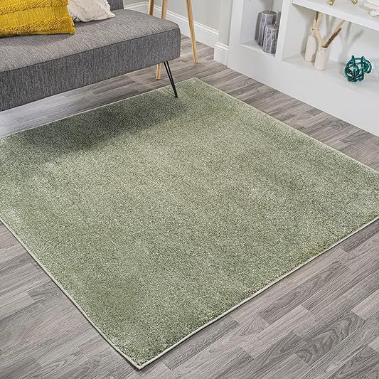Eyely UES100O-9SQ Supersoft Haze Solid Low-Pile Indoor Area Rug, Coastal, Bohemian, Minimalist, Classic, Casual for Bedroom,Kitchen,Living Room,Non Shedding,Easy-Washing, Green, 9' Square