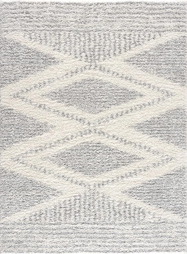 Hauteloom Trunding Moroccan Farmhouse Hallway Entryway Kitchen Shaggy Runner Rug - Bohemian Shag - Plush High Pile - Southwestern Boho Soft Carpet - Grey, Beige - 2'7" x 7'3"