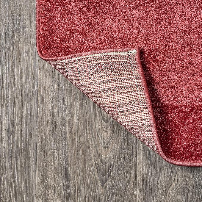 Eyely UES100E-212 Supersoft Haze Solid Low-Pile Indoor Runner Rug, Coastal, Bohemian, Minimalist, Classic, Casual for Bedroom,Kitchen,Living Room,Non Shedding,Easy-Washing, Red, 2 X 12