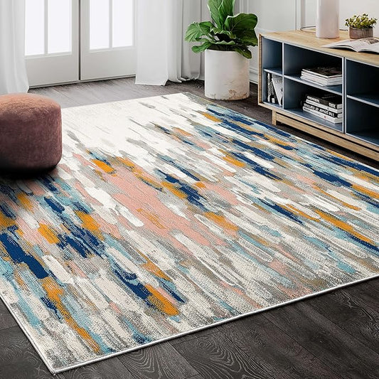 Abani Rugs Orange & Blue Contemporary Abstract Area Rug Contemporary Style, Porto Collection | Stain Shedding Resistant (8'11" x 12', Orange, Blue)