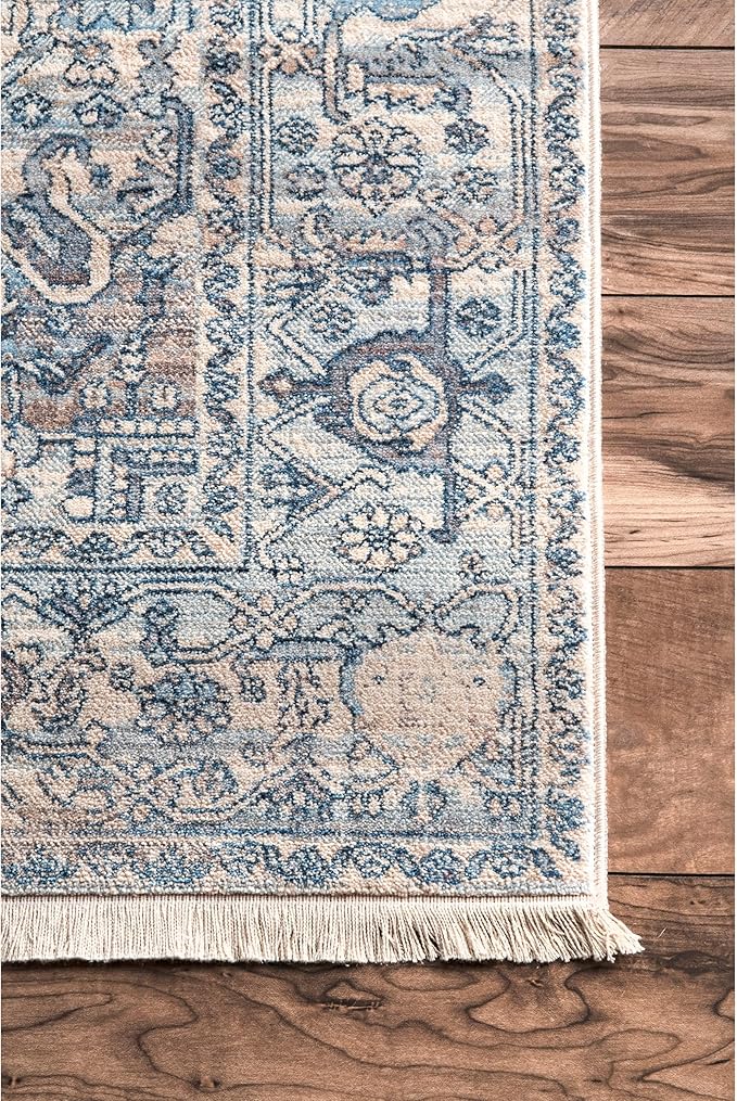 nuLOOM Harriet Vintage Medallion Fringe Area Rug - 7x9 Area Rug Traditional Light Blue/Multicolor Rugs for Living Room Bedroom Dining Room Kitchen