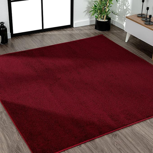 Eyely UES100Q-6SQ Supersoft Haze Solid Low-Pile Indoor Area Rug, Coastal, Bohemian, Minimalist, Classic, Casual for Bedroom,Kitchen,Living Room,Non Shedding,Easy-Washing, Red, 6' Square