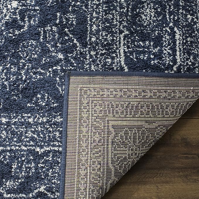 SAFAVIEH Adirondack Collection Area Rug - 6' Square, Navy & Ivory, Oriental Medallion Design, Non-Shedding & Easy Care, Ideal for High Traffic Areas in Living Room, Bedroom (ADR108N)