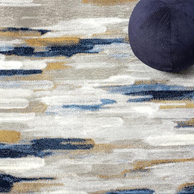 Abani Porto Collection Area Rug -Grey/Blue Abstract Design -4' x 6' - Easy to Clean - Durable for Kids and Pets - Non-Shedding - Medium Pile - Soft Feel - for Living Room, Bedroom & Office