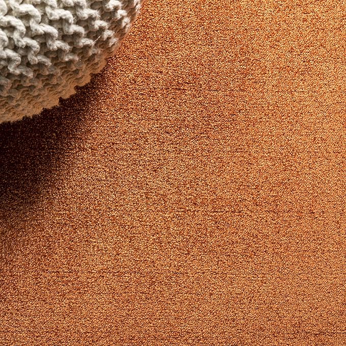 Eyely UES100M-5R Haze Solid Low-Pile Orange 5' Round Area Rug, Pet Friendly, Stain Resistant, Easy Cleaning, for Bedroom, Living Room, Kitchen